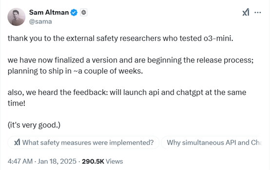 Sam Altman：o3-mini版本已完成，很快上线-AI资源导航站