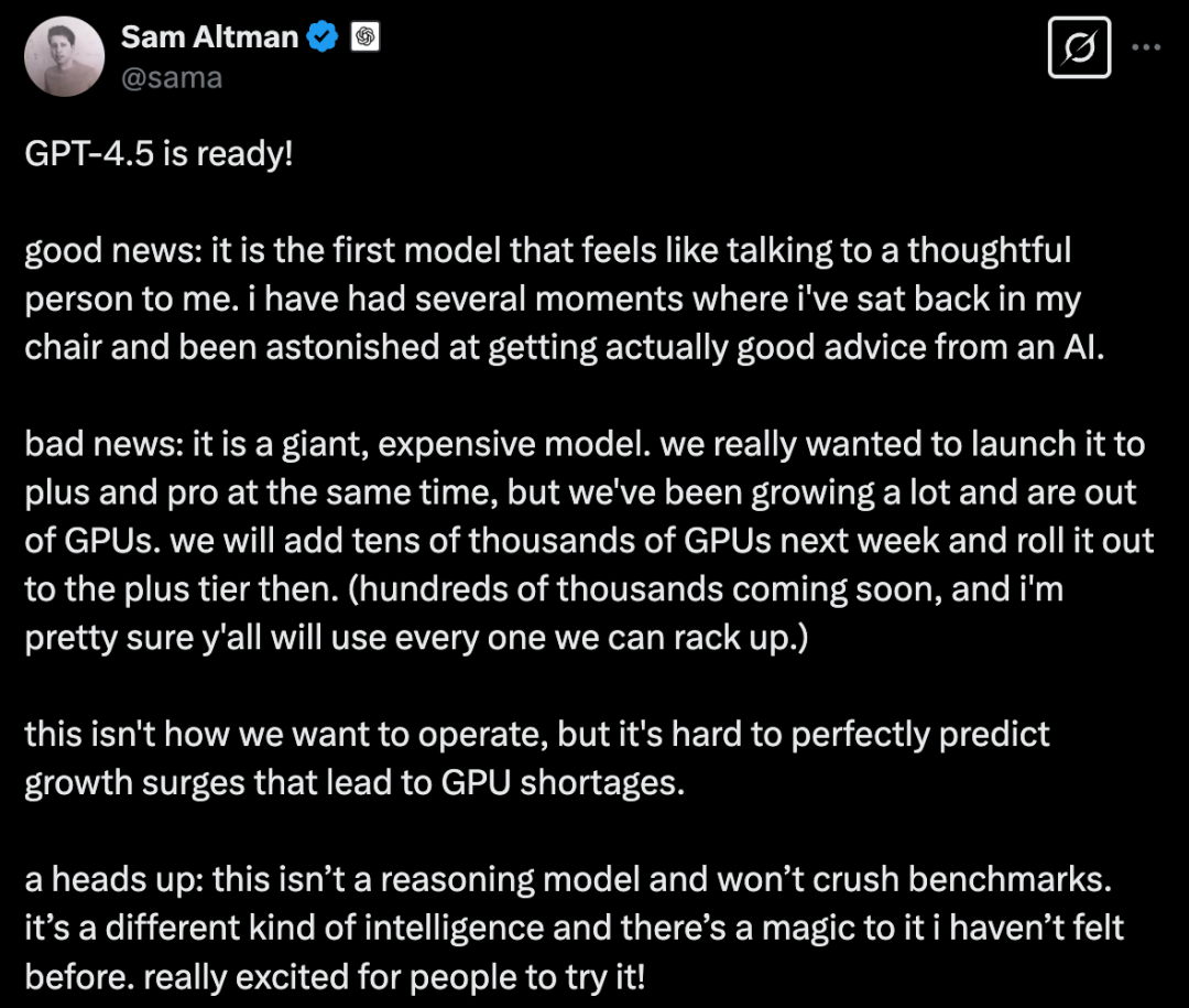 OpenAI 重磅发布 GPT4.5，更像人了！Karpathy一手评测：有惊喜但提升微妙-AI资源导航站