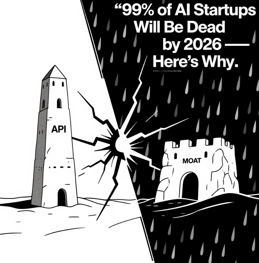 为什么 99% 的 AI 初创公司将在 2026 年消亡？你的产品只是一个 API 包装器吗？-AI资源导航站